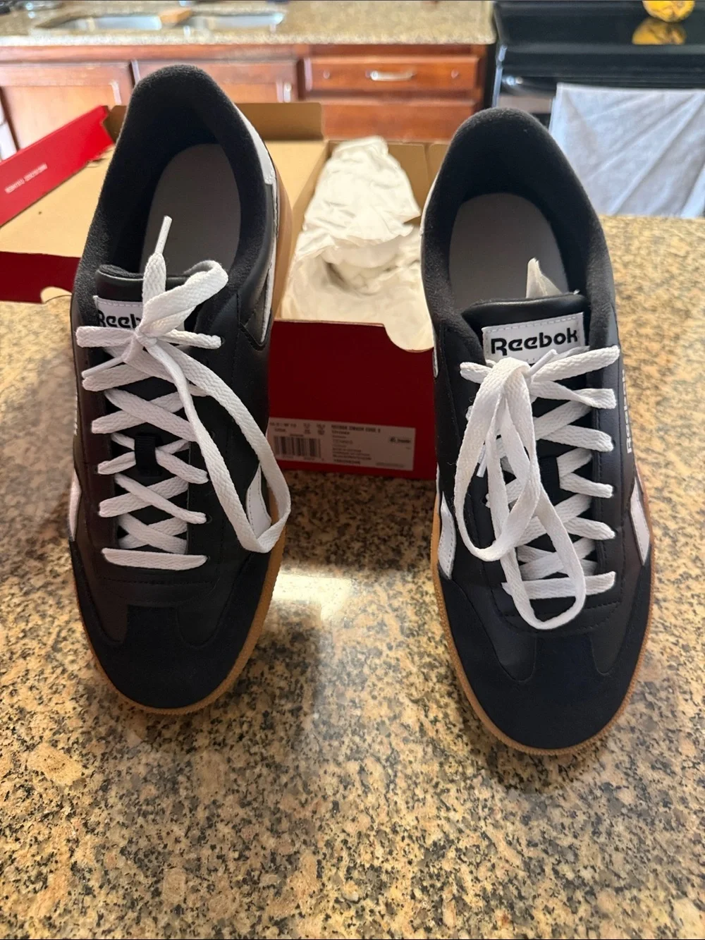 Reebok Men’s Black & Gum Low-Top Sneakers with White Laces